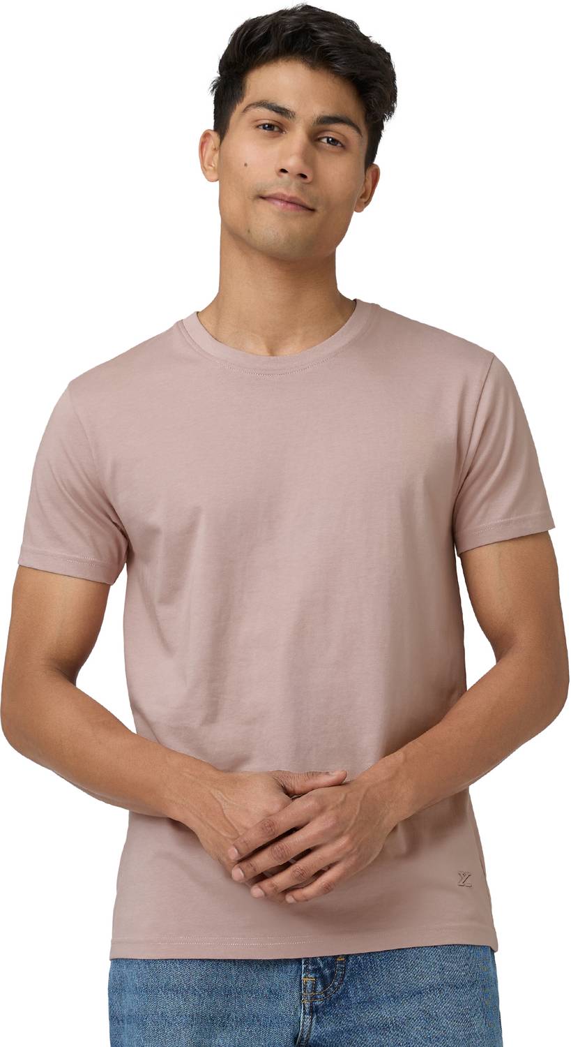 XYXX Men Solid Cowl Neck Pure Cotton Beige T-Shirt