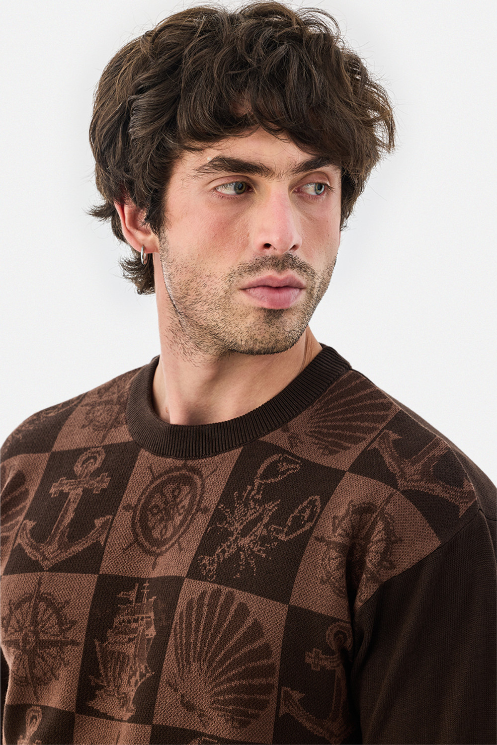 Image of Snitch Printed Men Crew Neck Brown T-Shirt