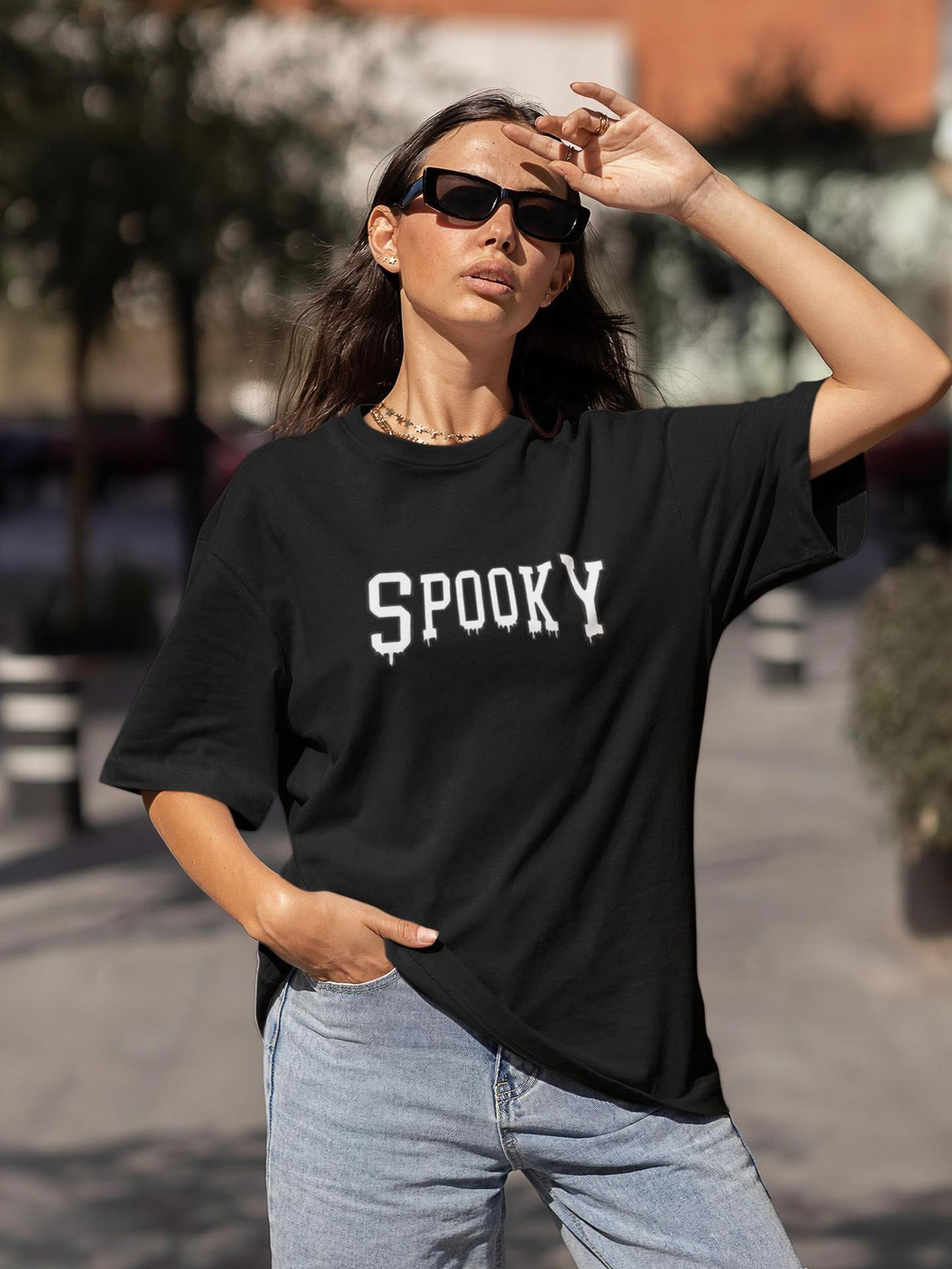 Image of Calm Down Typography Women Round Neck Black T-Shirt