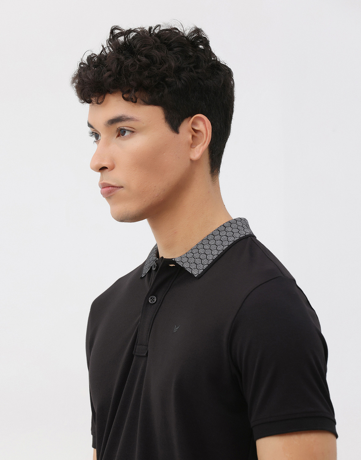 Image of Blackberrys Men Solid Polo Neck Cotton Blend Black T-Shirt
