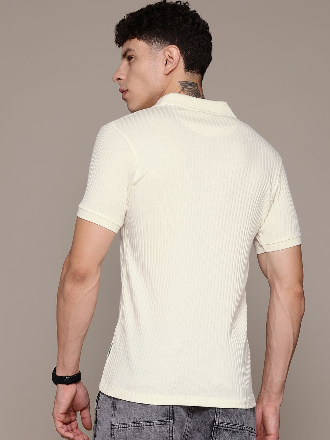 Image of Roadster Solid Men Polo Neck White T-Shirt