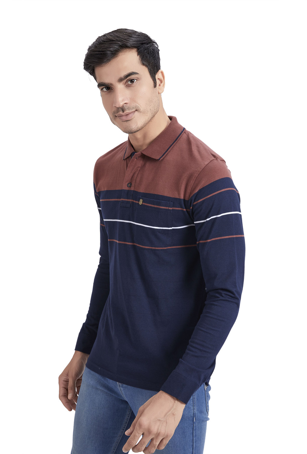 Image of PRORIDERS Striped Men Polo Neck Multicolor T-Shirt
