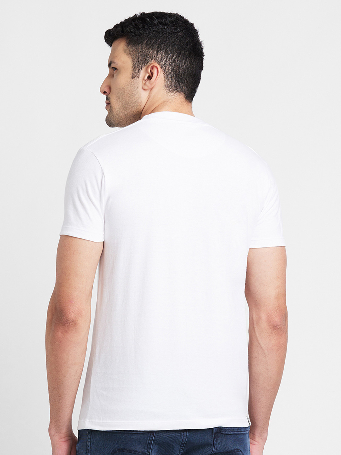 Image of BEING HUMAN Solid Men Round Neck White T-Shirt