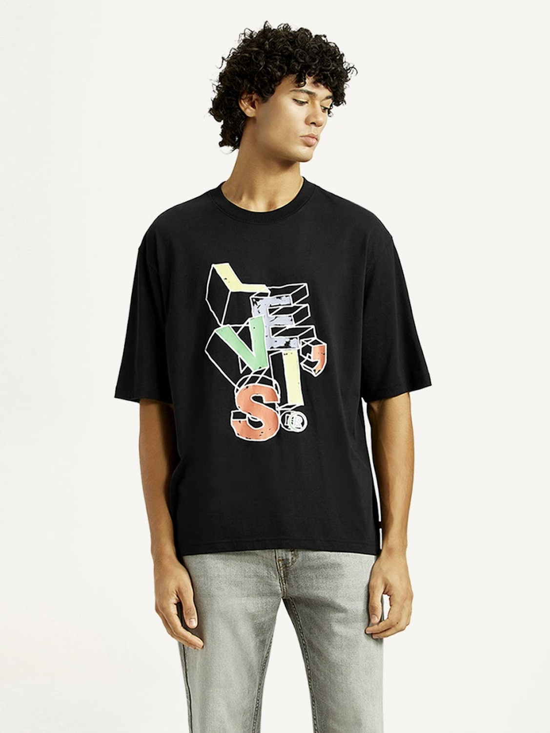Image of LEVI'S Printed Men Round Neck Black T-Shirt