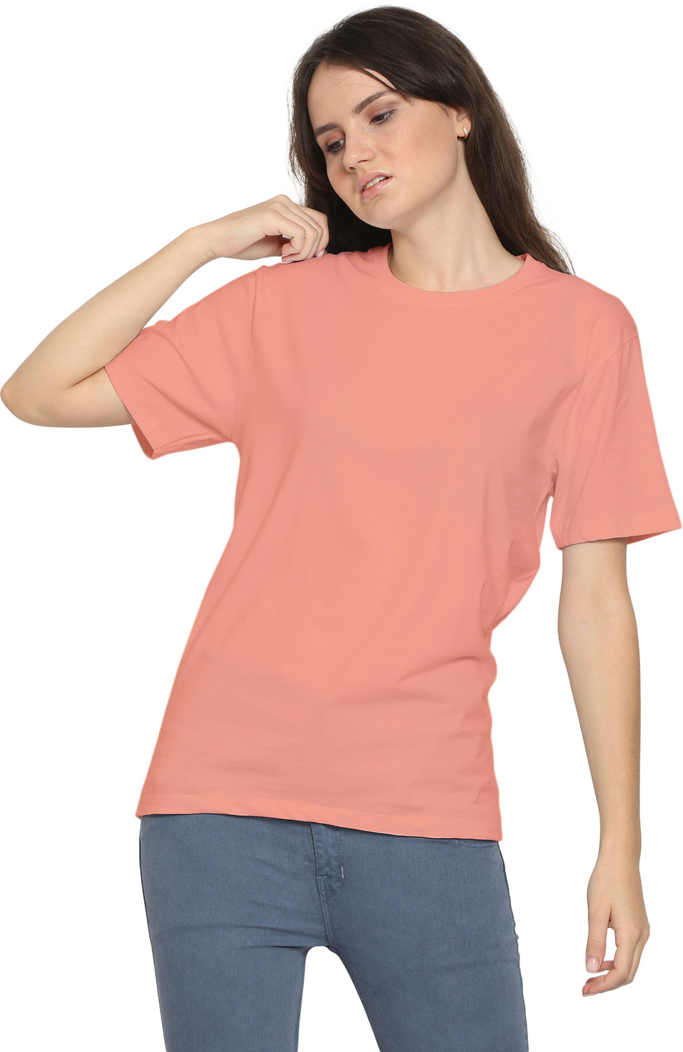 Image of YouthPoi Solid Women Round Neck Orange T-Shirt