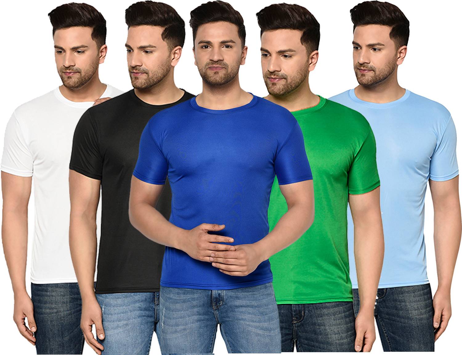 InkTees Pack of 5 Round_5_04_M Men Solid Round Neck Polyester Mul