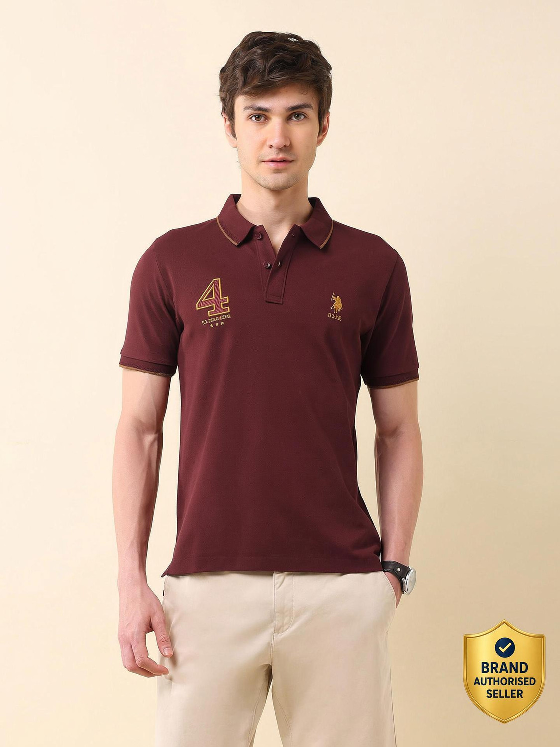 Image of U.S. POLO ASSN. Printed Men Polo Neck Maroon T-Shirt