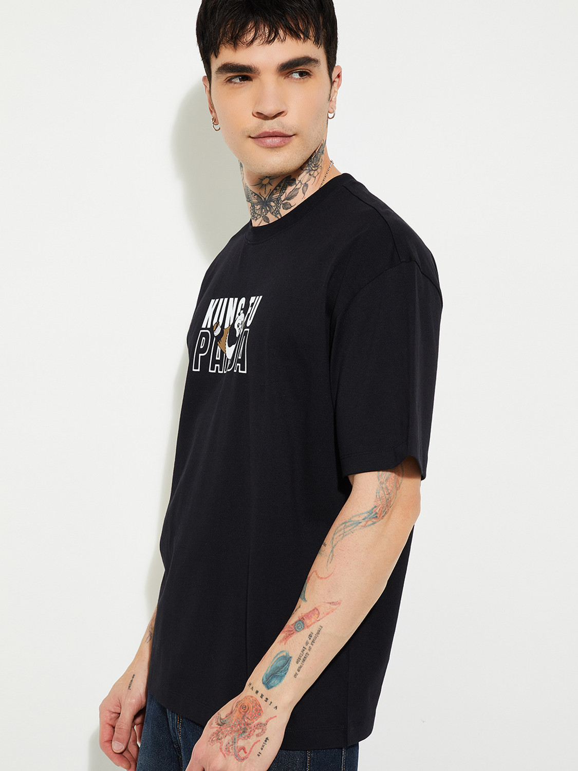 Image of MAX Printed Men Round Neck Black T-Shirt