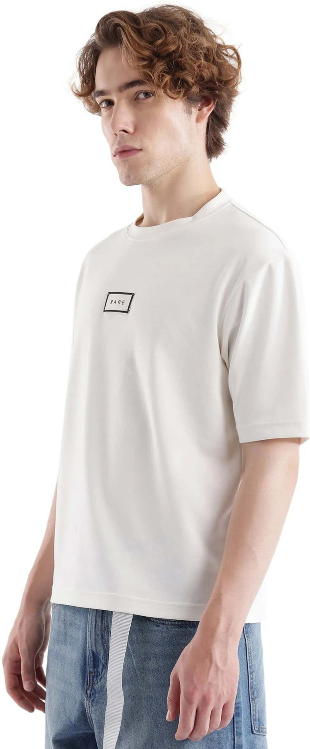 Image of RARE RABBIT Printed Men Round Neck White T-Shirt