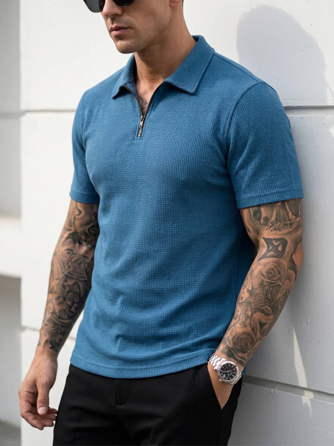FLYIND VOGUE OUTFIT Men Self Design, Solid Polo Neck Polyester Bl