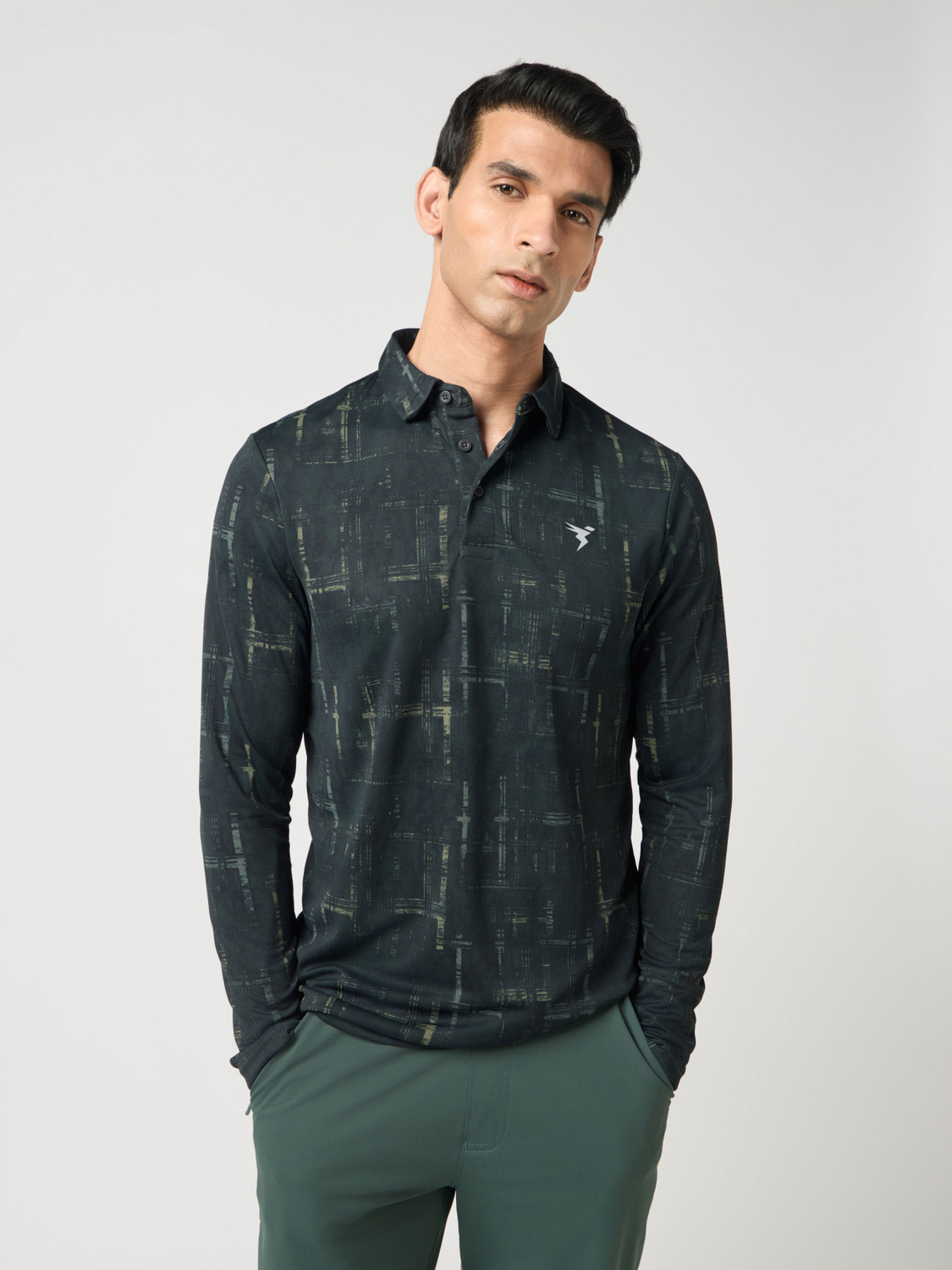 Image of TECHNOSPORT Abstract Men Polo Neck Grey T-Shirt