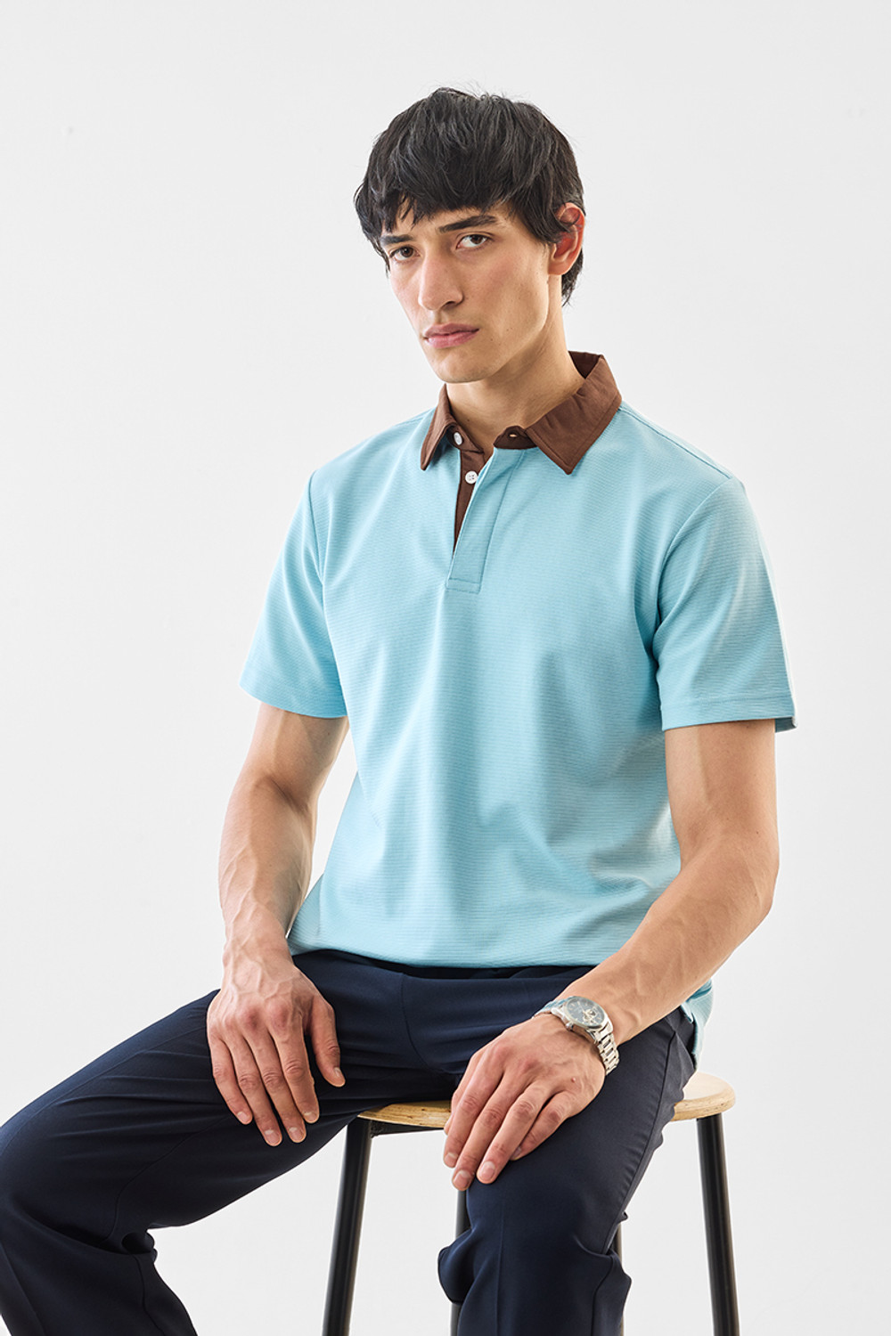Image of Snitch Solid Men Polo Neck Light Blue T-Shirt