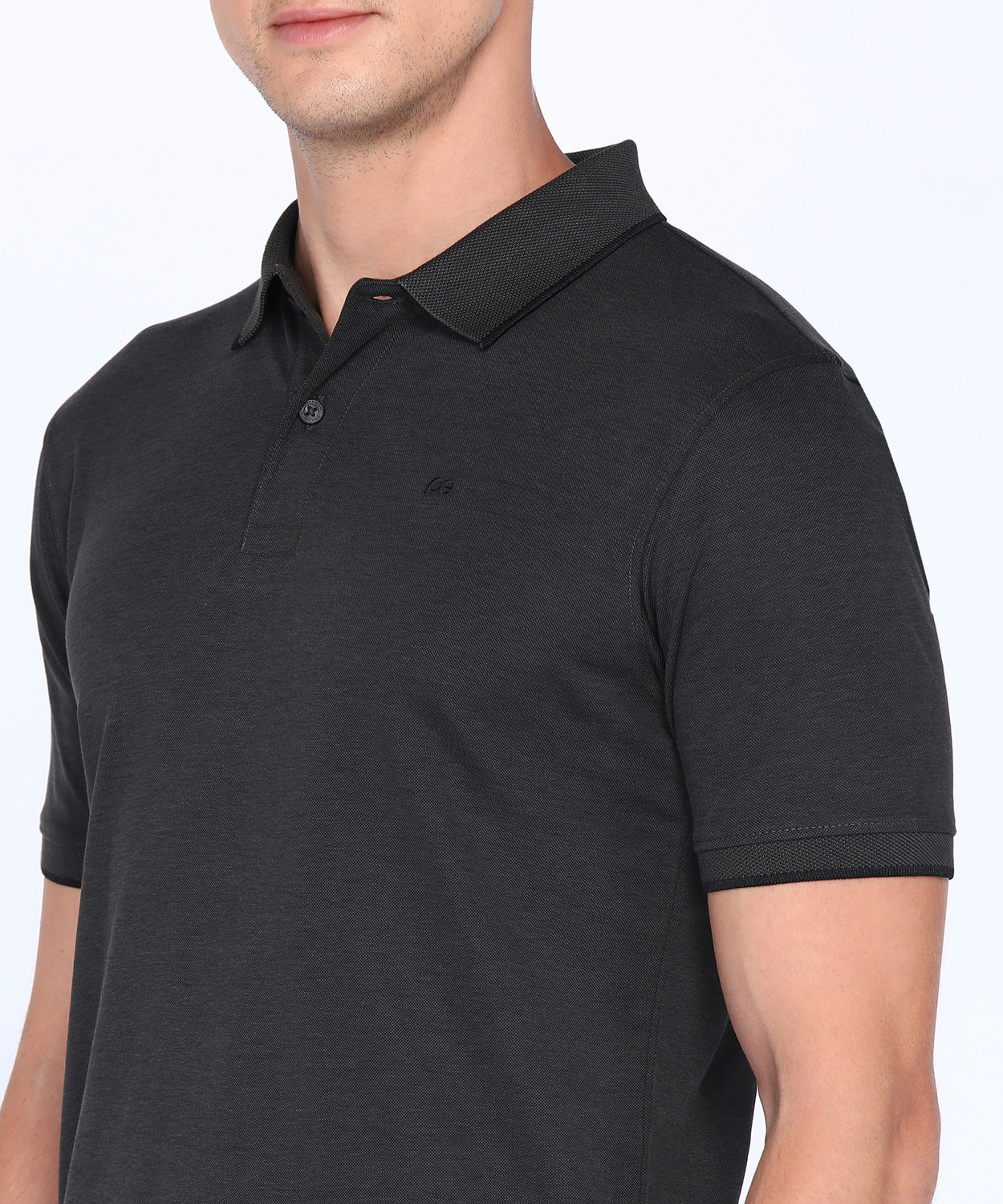 Image of PETER ENGLAND Solid Men Polo Neck Grey T-Shirt