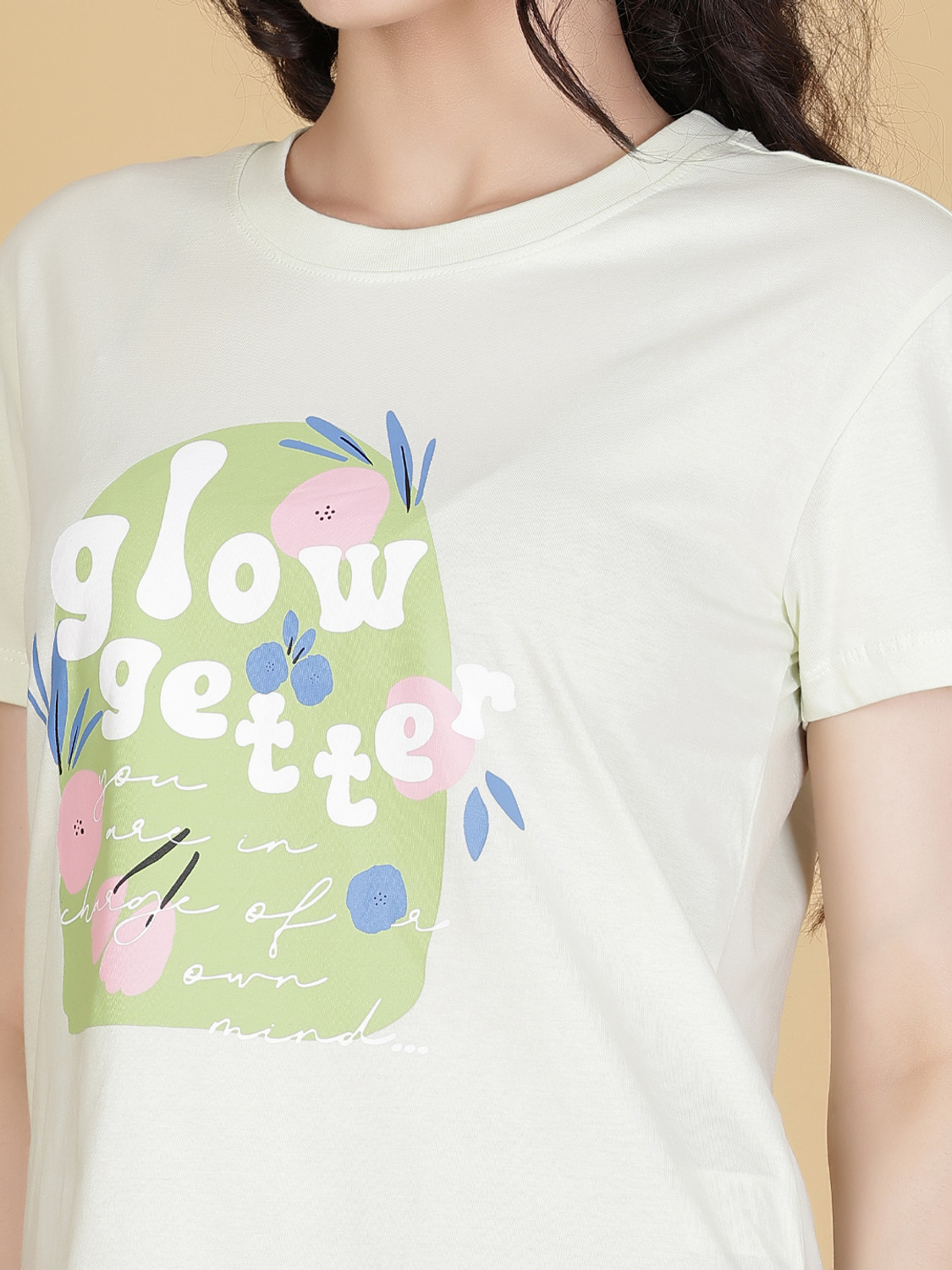 Image of V-MART Printed Women Round Neck White T-Shirt