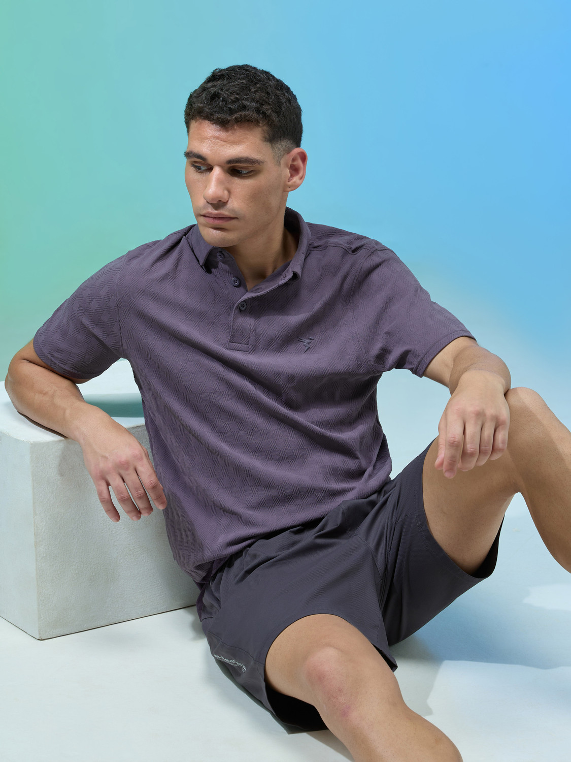 Image of TECHNOSPORT Self Design Men Polo Neck Purple T-Shirt