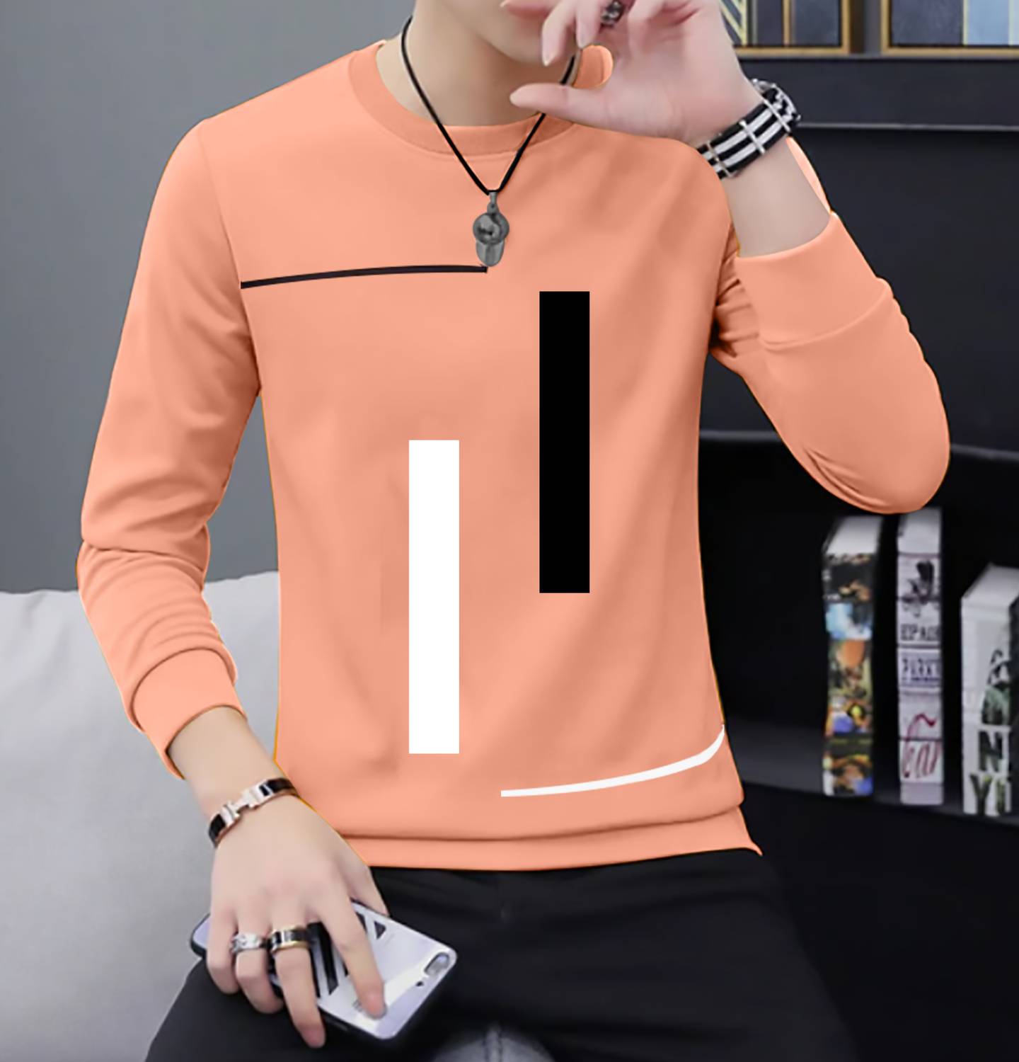 JUGULAR Men Printed Round Neck Pure Cotton Orange T-Shirt