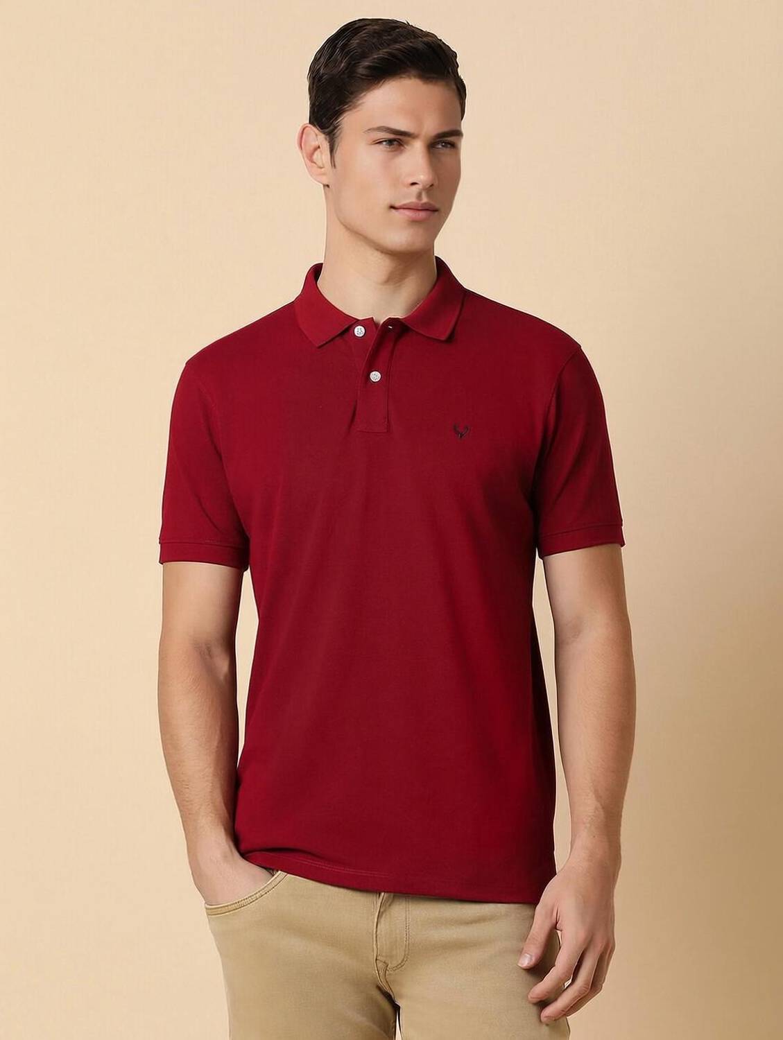 Allen Solly Solid Men Polo Neck Red T-Shirt