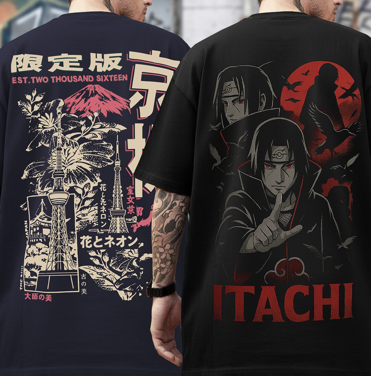 Image of TRIPR Graphic Print Men Round Neck Navy Blue, Black T-Shirt