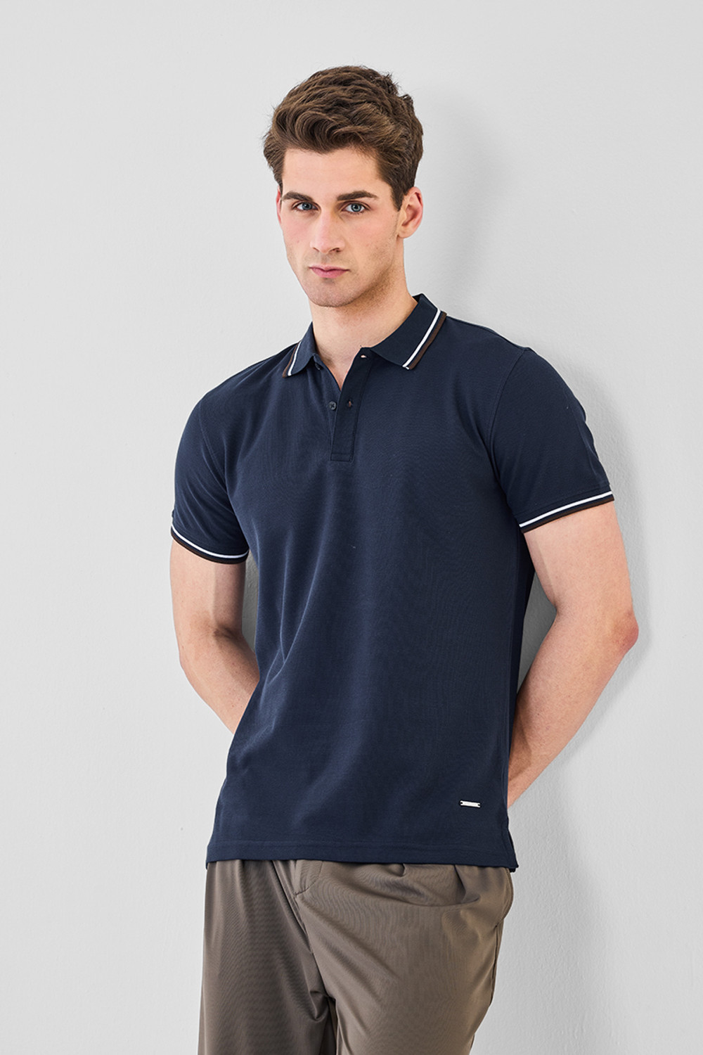Image of Snitch Solid Men Polo Neck Navy Blue T-Shirt