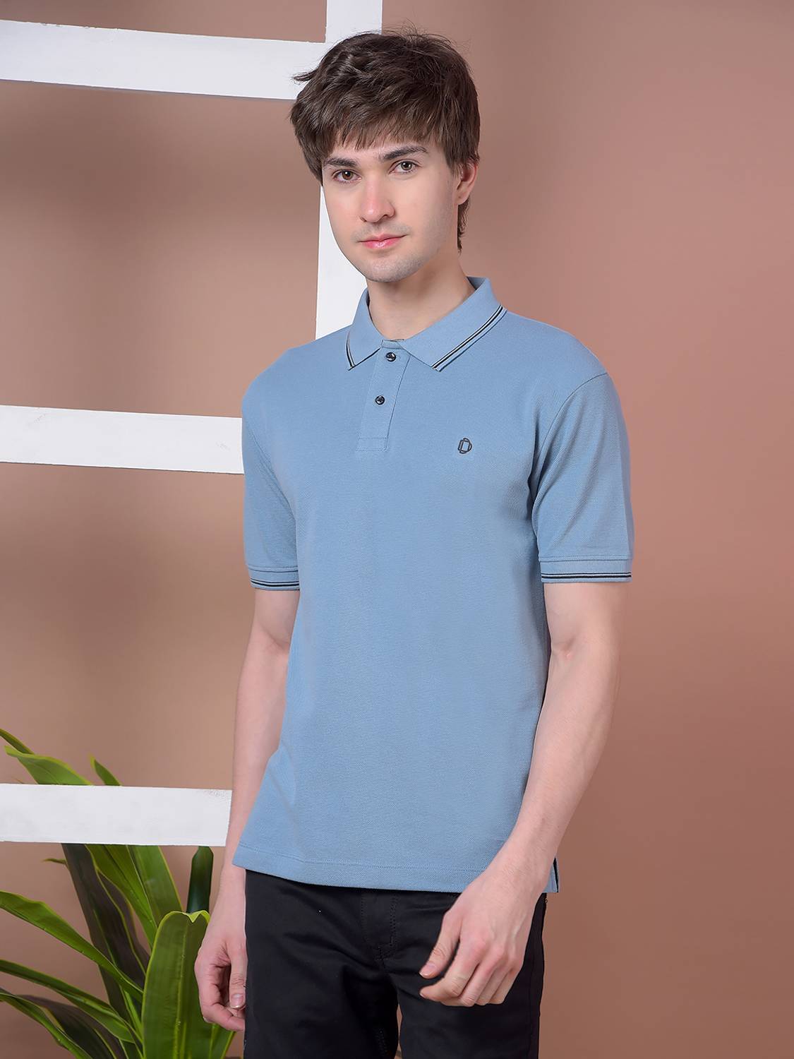 Dollar Men Solid Polo Neck Pure Cotton Grey T-Shirt