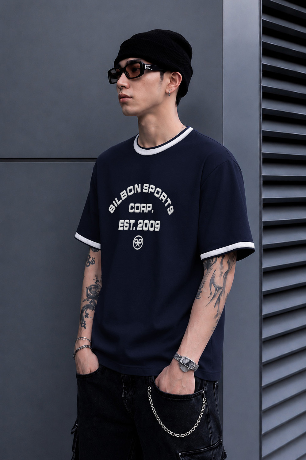 Image of FTX Printed Men Round Neck Navy Blue T-Shirt