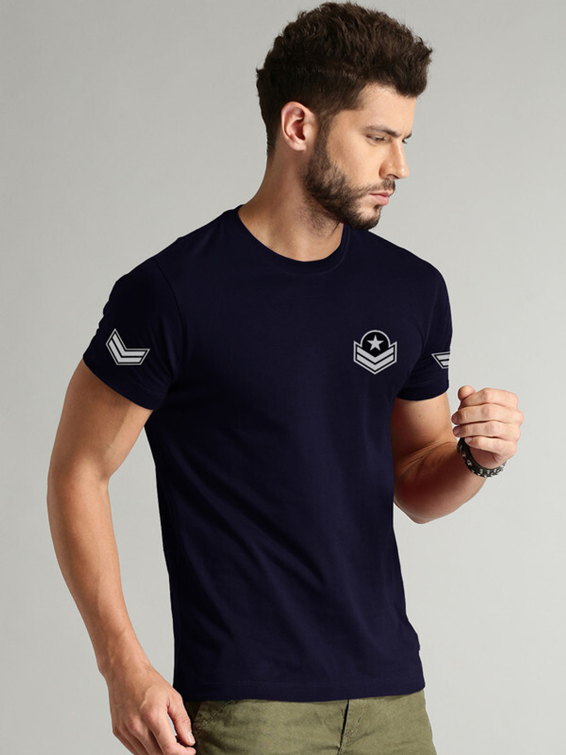 Image of LazyChunks Solid Men Round Neck Navy Blue T-Shirt