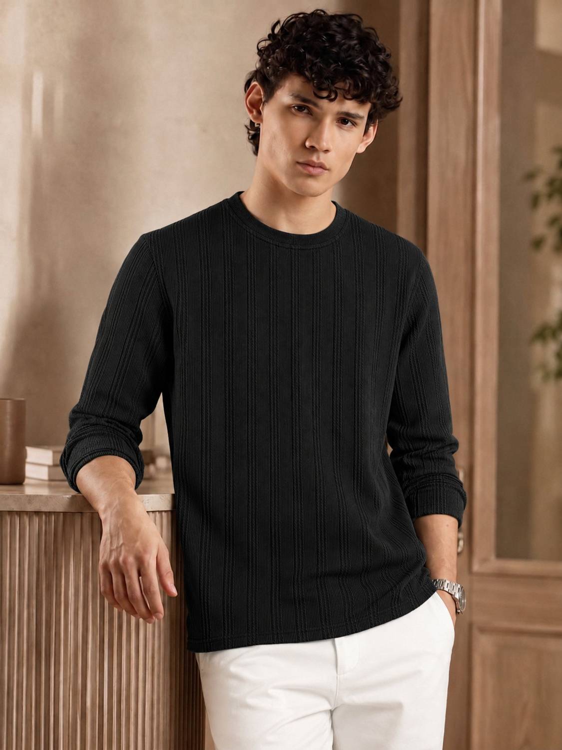 COMBRAIDED Men Black Round Neck T-Shirt - Image 1