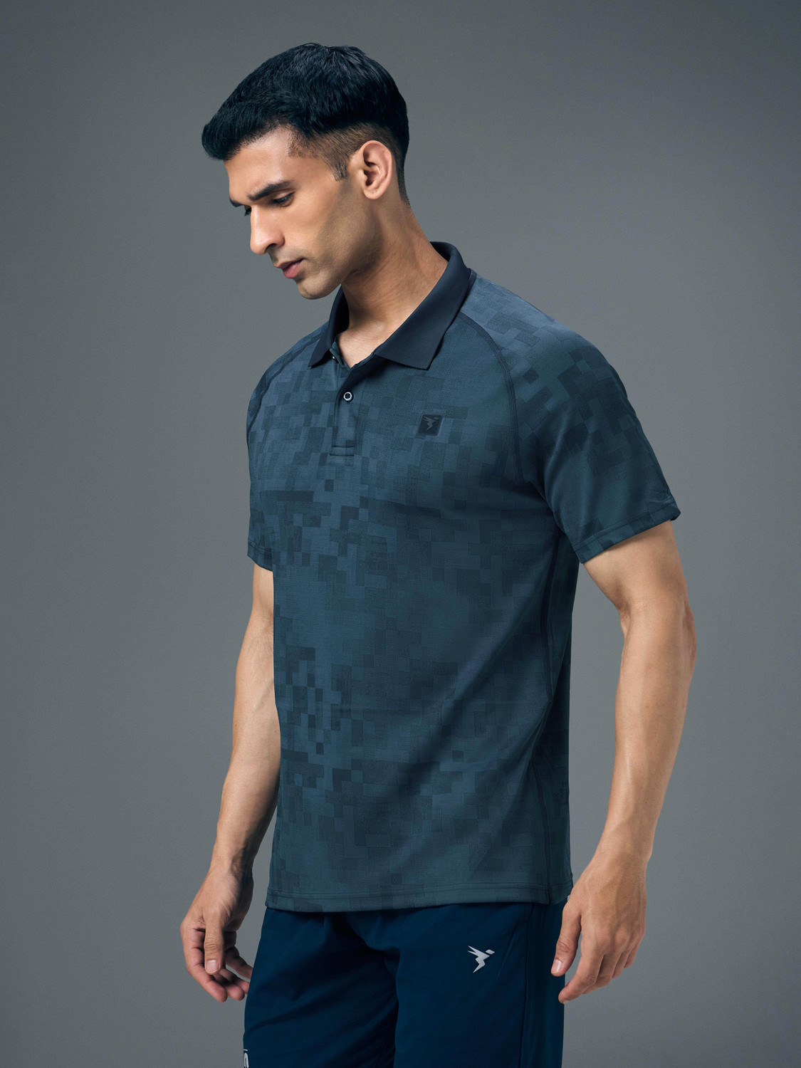 Image of TECHNOSPORT Printed Men Polo Neck Blue T-Shirt