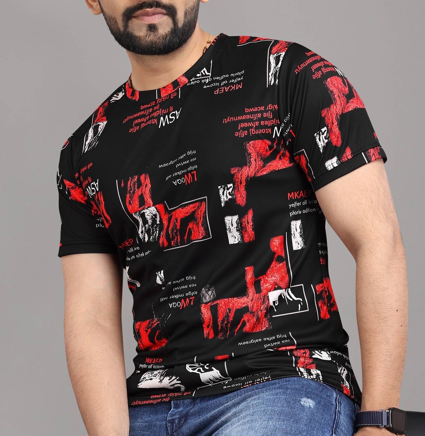 sti Men Printed Round Neck Polyester Multicolor T-Shirt