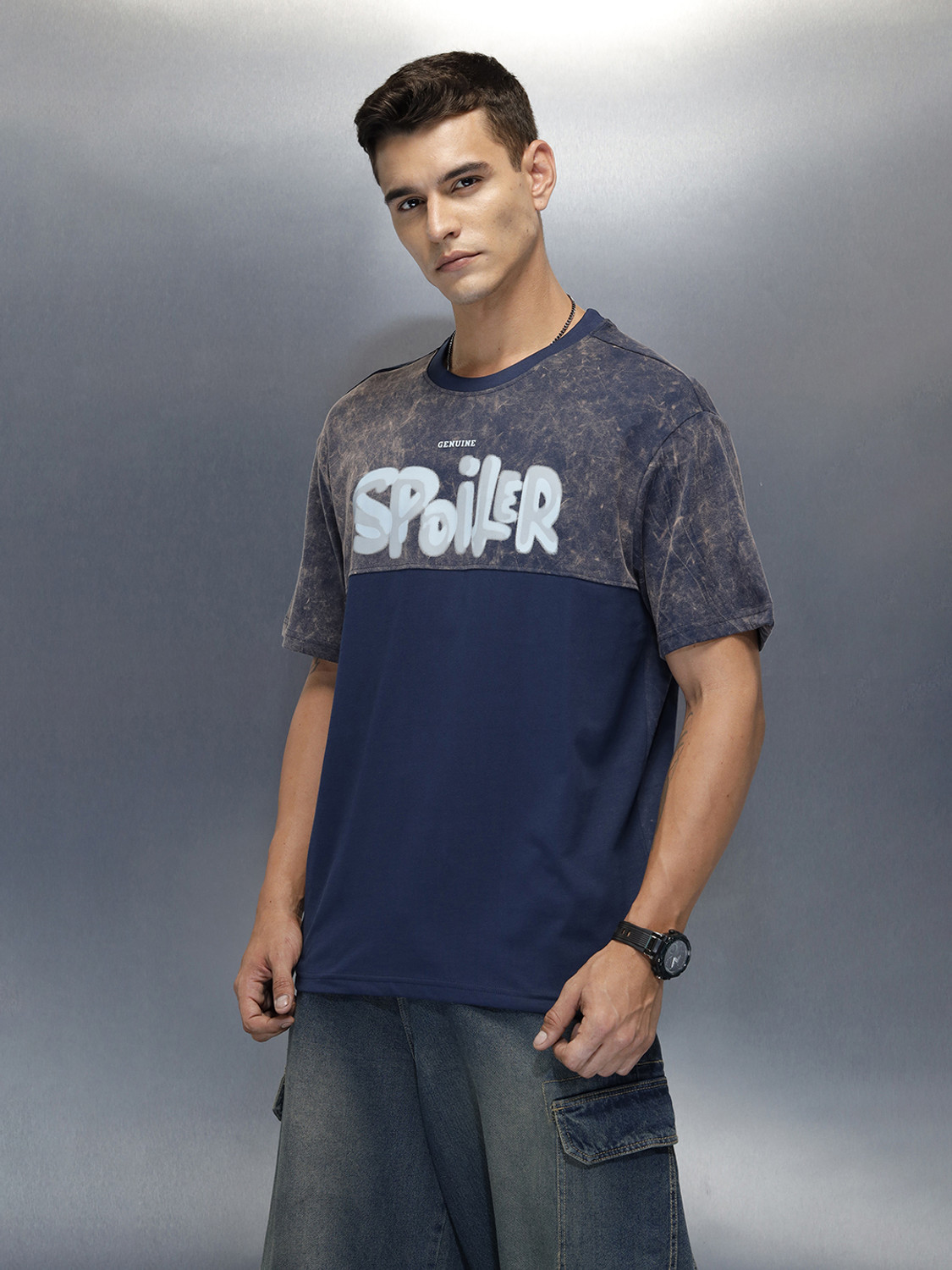 Image of WROGN Washed Men Crew Neck Blue T-Shirt