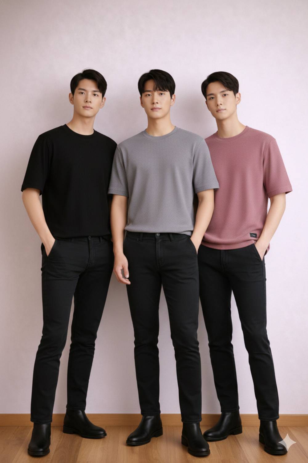 Pack of 3 Men Solid Round Neck Cotton Blend Pink, Black, Grey T-Shirt - Image 4