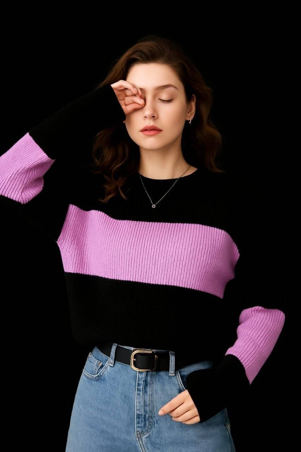 Amrutiya Style Colorblock Women Round Neck Purple T-Shirt