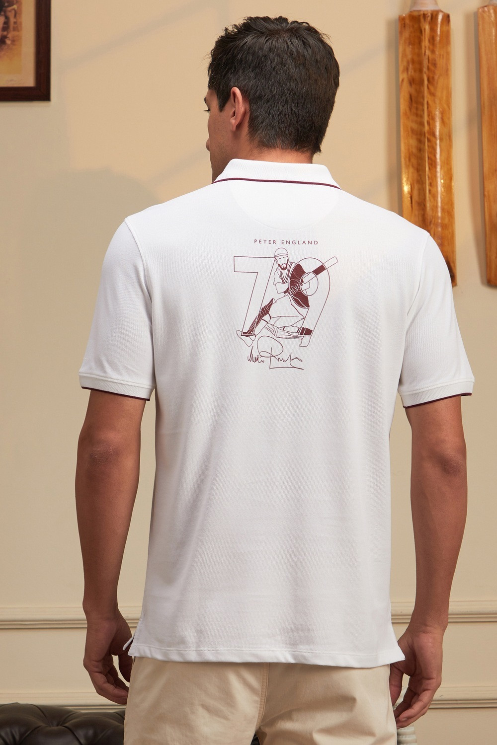 Image of PETER ENGLAND Self Design Men Polo Neck White T-Shirt