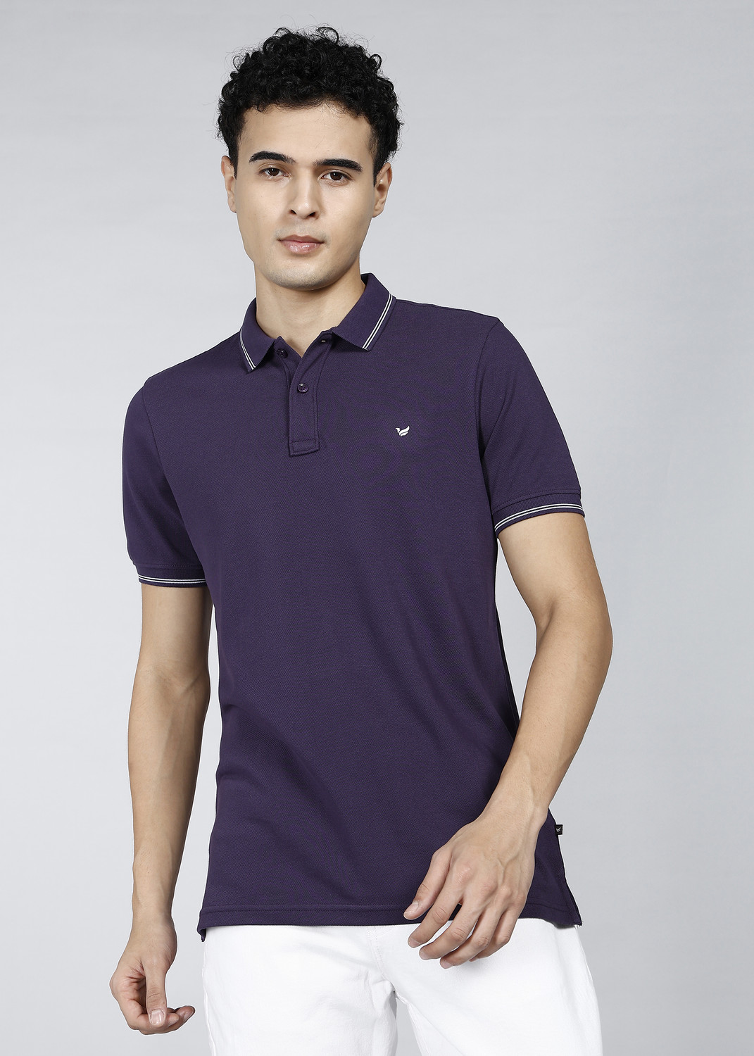 Image of Blackberrys Solid Men Polo Neck Purple T-Shirt