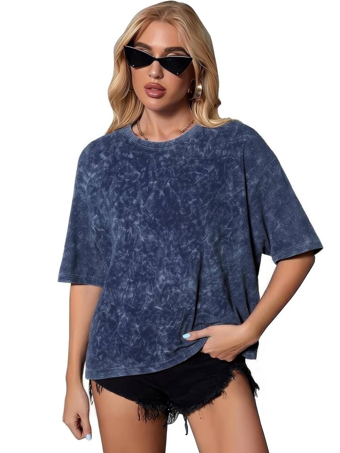 BEEFITS Tie & Dye Women Round Neck Blue T-Shirt