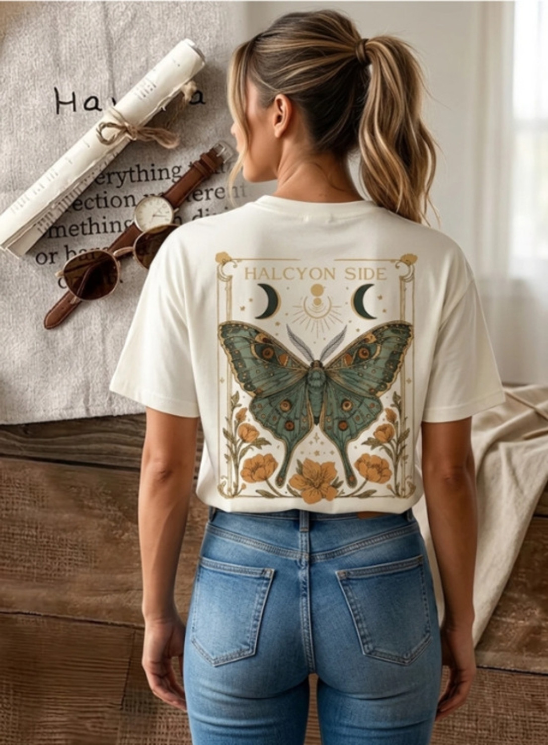 Image of Ascenzo Printed Women Round Neck Beige T-Shirt