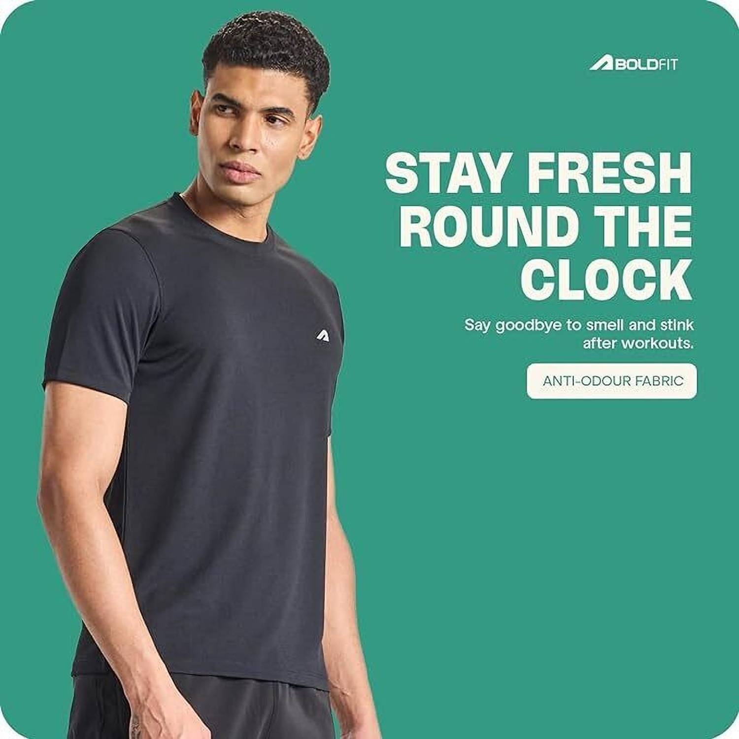 BOLDFIT Men Black Round Neck T-Shirt - Image 3