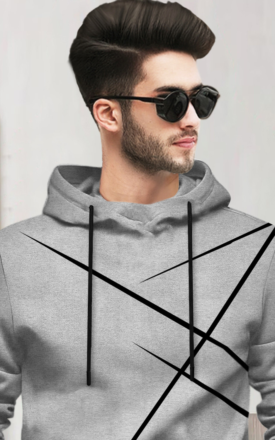 Image of BLIVE Printed Men Hooded Neck Grey T-Shirt