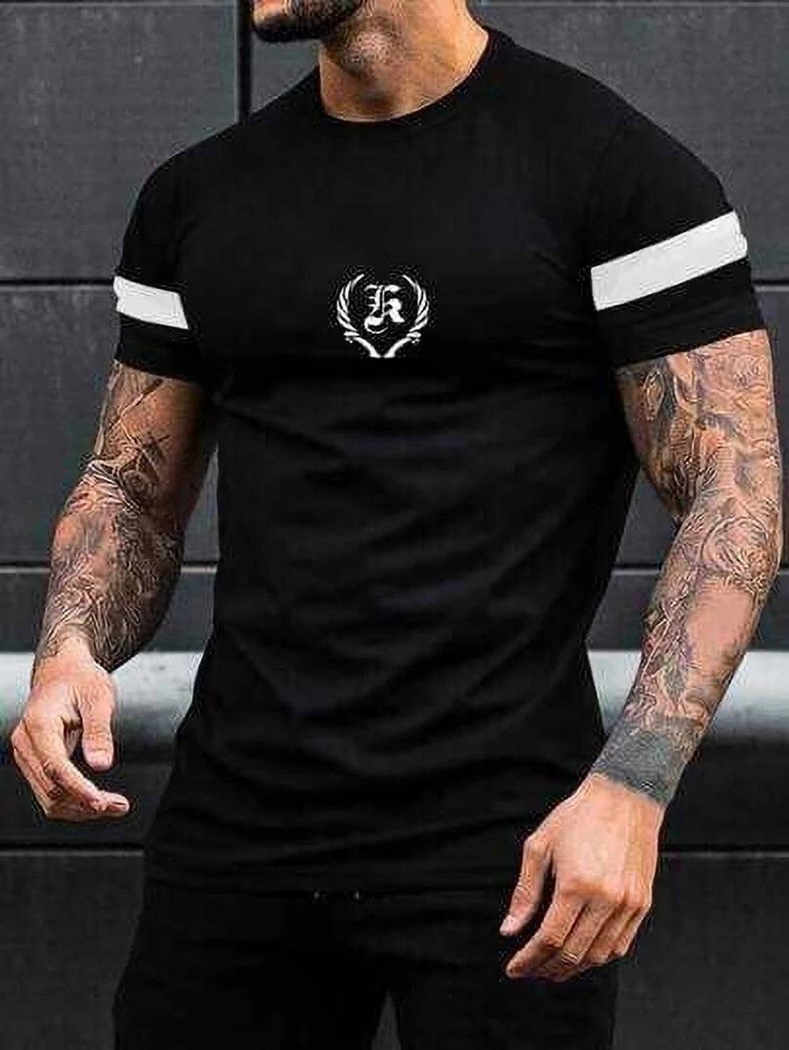 Garimaknitwear Men Colorblock Round Neck Cotton Blend Black T-Shi