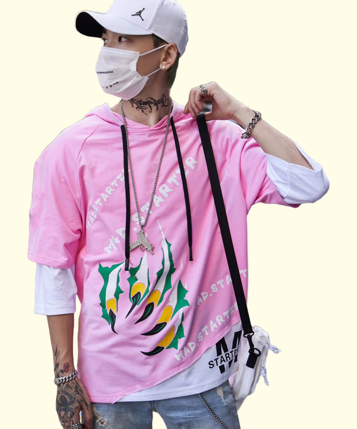 London Hills Striped Men Hooded Neck Pink T-Shirt - Buy London