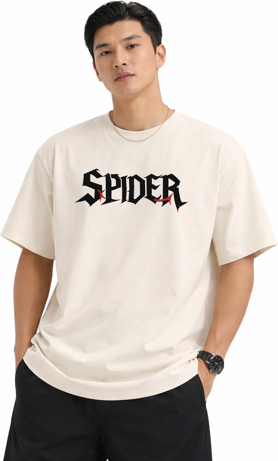 Image of CLOIDA INDIA Typography, Graphic Print Men Round Neck Beige T-Shirt