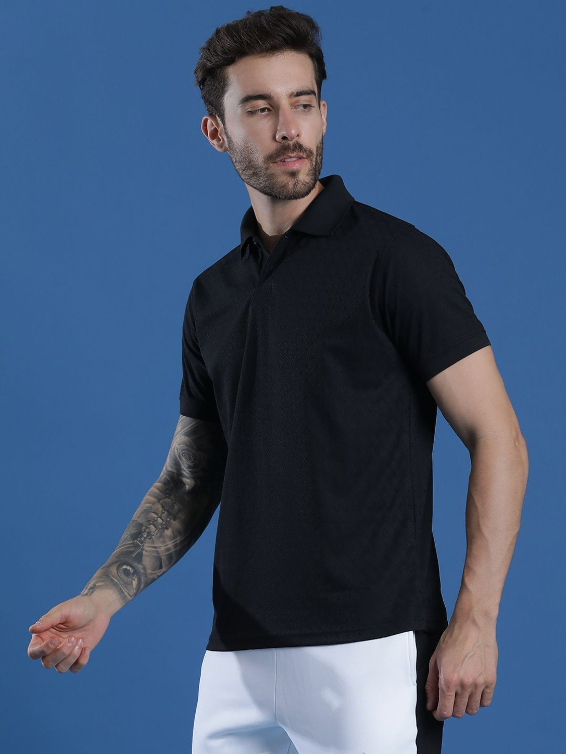 Image of EPPE Solid Men Polo Neck Black T-Shirt