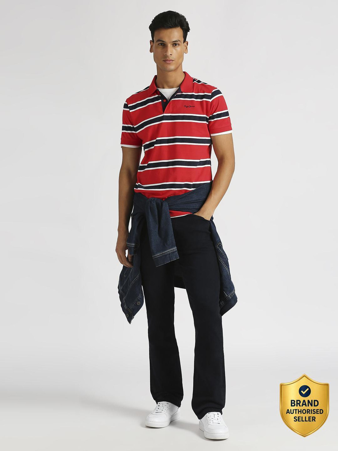 Pepe Jeans Striped Men Polo Neck Red, White, Navy Blue T-Shirt