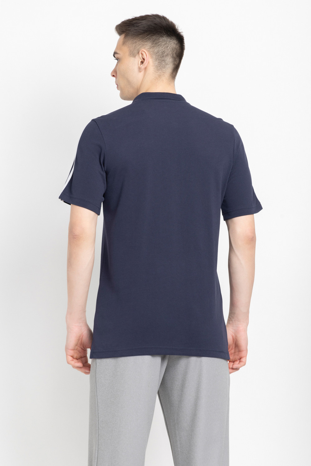 Image of ADIDAS Striped Men Polo Neck Blue T-Shirt