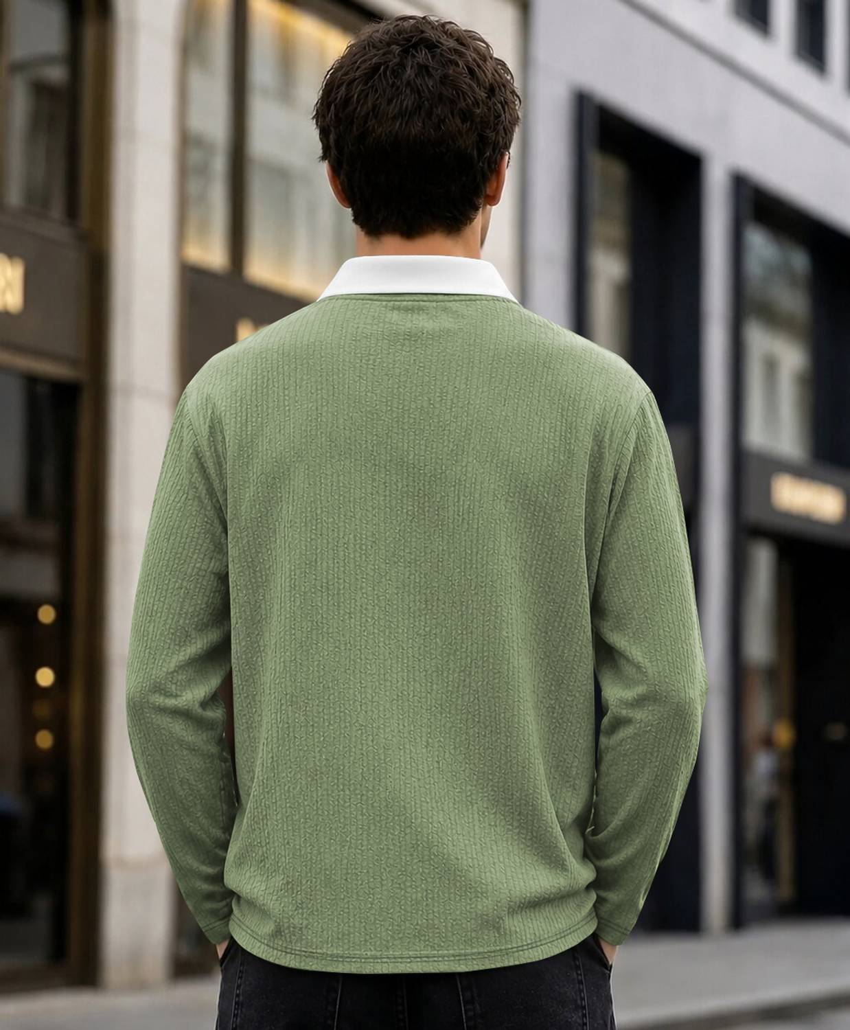 Men Self Design Polo Neck Polyester Green T-Shirt - Image 2