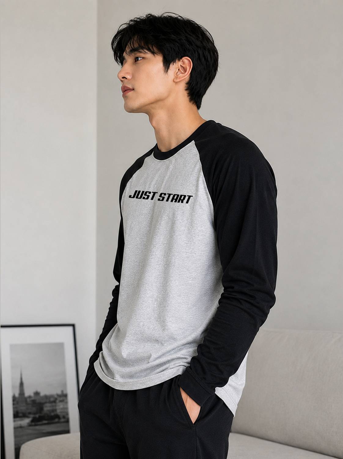 JUST START Grey, Black Men Round Neck T-Shirt - Image 2