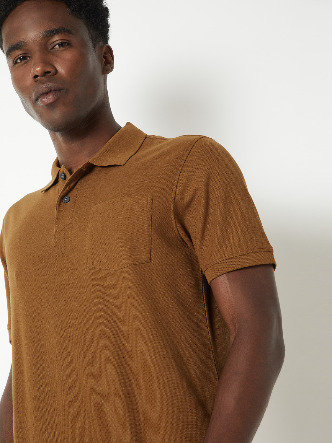 Image of MAX Self Design Men Polo Neck Yellow T-Shirt