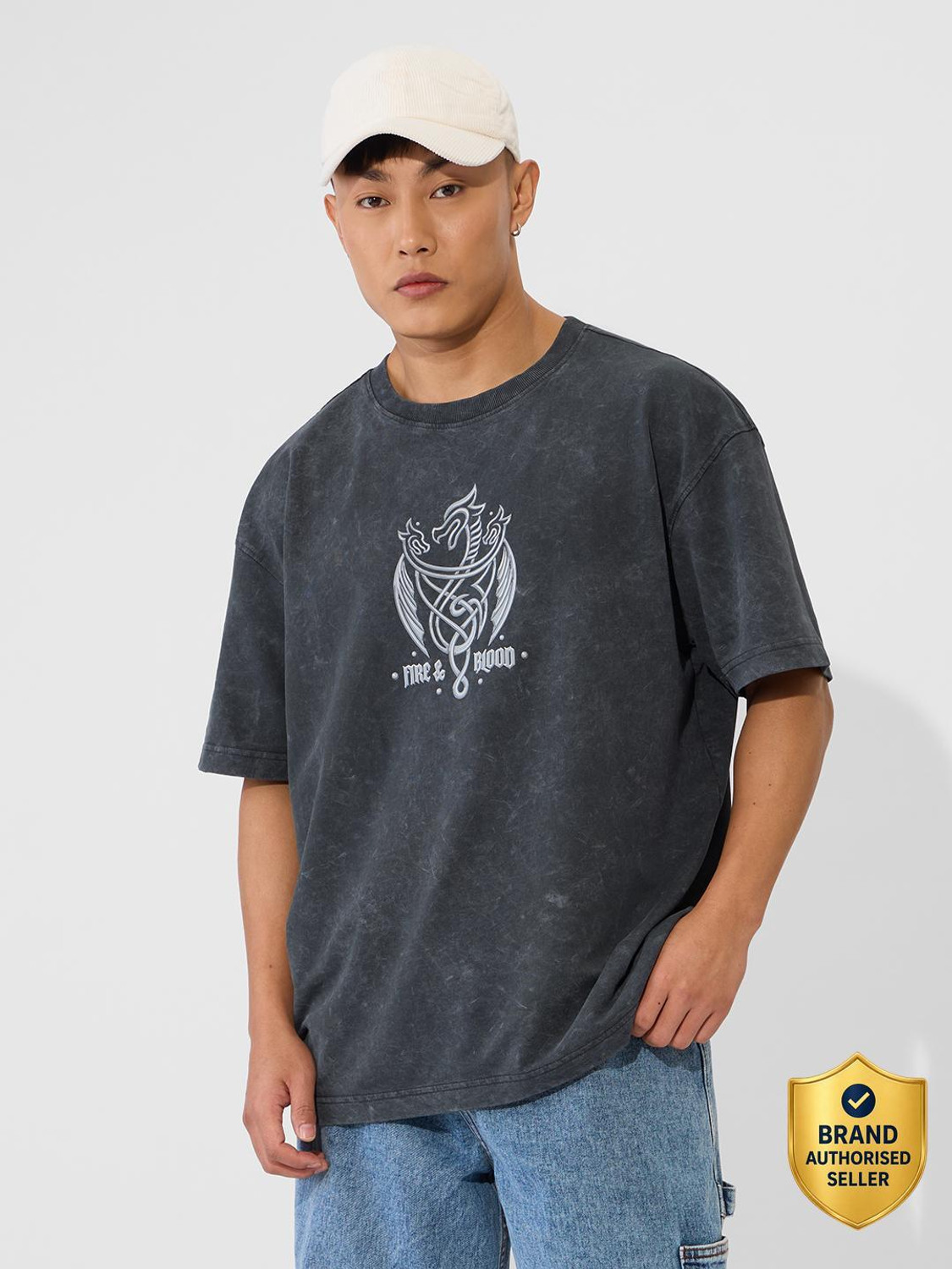 Image of The Souled Store Graphic Print Men Round Neck Grey T-Shirt