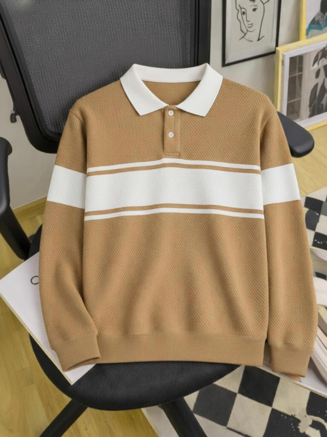 Image of METRONAUT Colorblock Men Polo Neck Brown T-Shirt