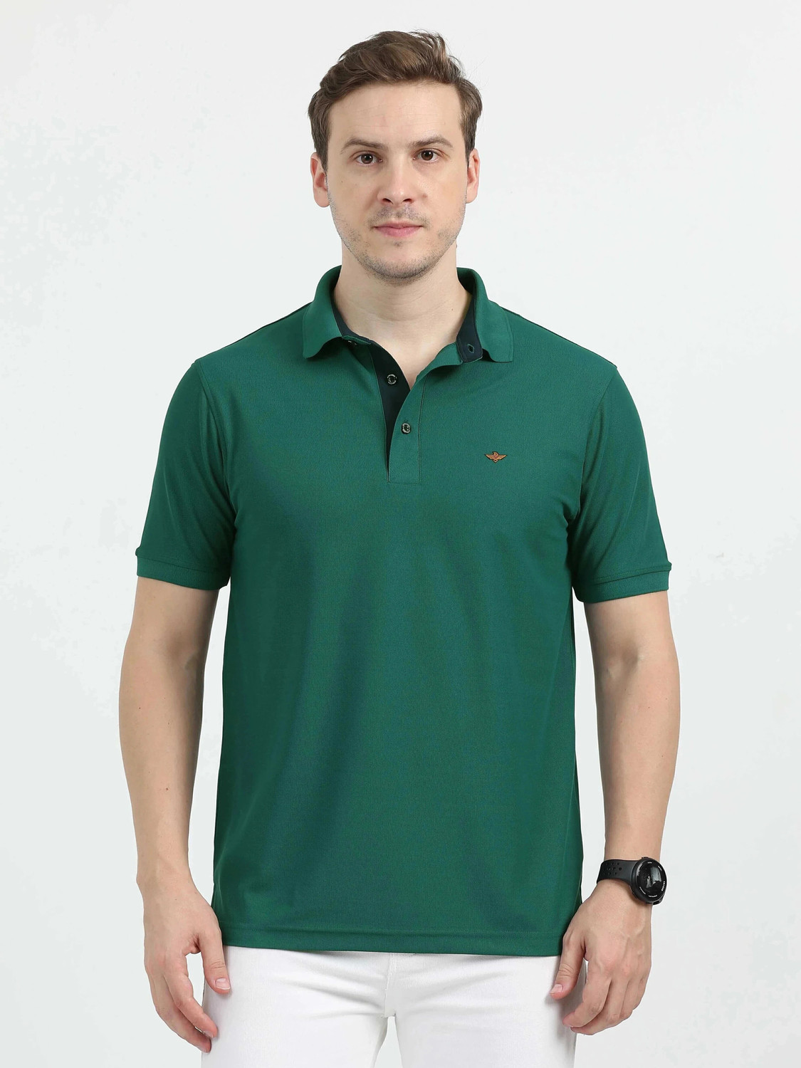 Image of Stellers Solid Men Polo Neck Green T-Shirt